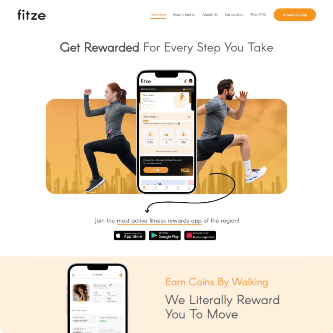 Conceptualised, designed and developed a UAE-based fitness rewards app