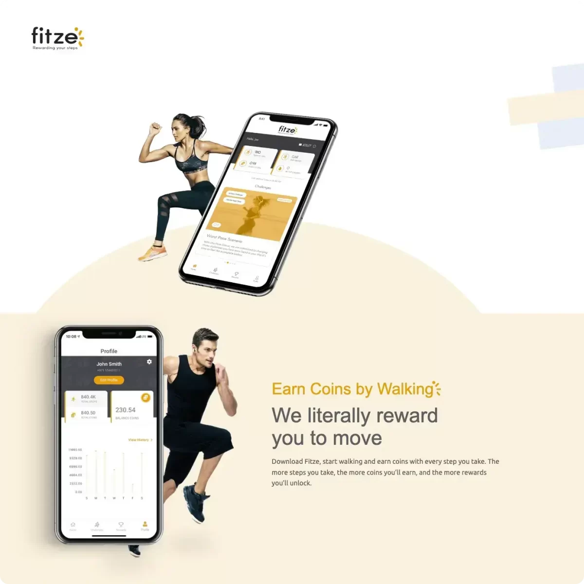 Conceptualised, designed and developed a UAE-based fitness rewards app