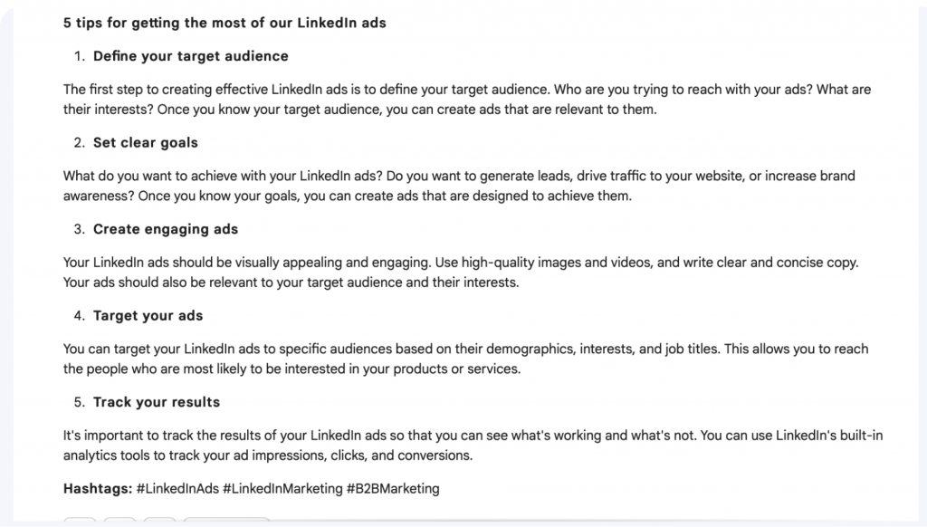 Screenshot from Bard -Linkedin Carousel Post Answer